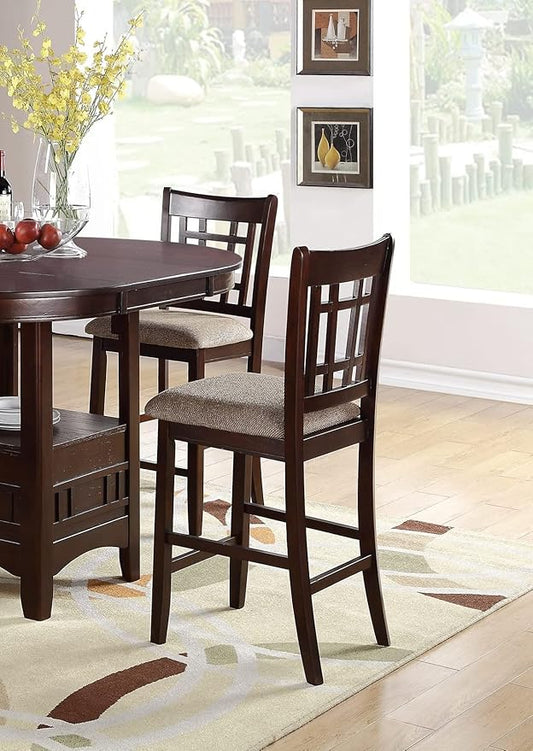 Set of 2 Brown Counter Height Chairs for Dining Room, Kitchen Island, Bar - Upholstered Cushioned Chairs with Unique Back Support