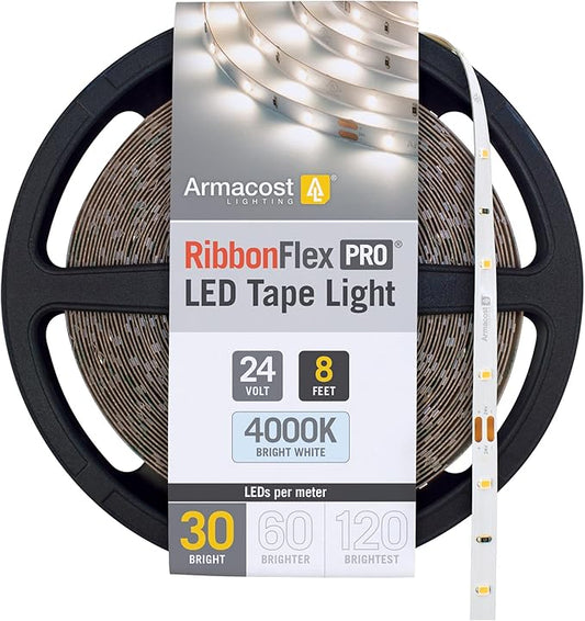 Armacost Lighting RibbonFlex Pro 24V White LED Strip Lights 30 LED/m, 4000K, 8.2 ft 154210