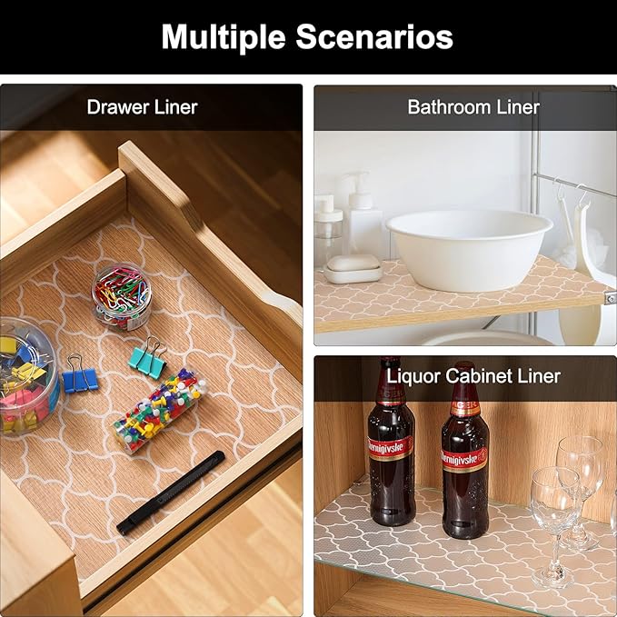 Cooyes Shelf Liner – Premium Non-Adhesive Cabinet & Drawer Liner for Kitchen – Waterproof Shelf Paper with Modern Pattern – Durable EVA Cabinet Mat – Easy to Cut （12" W x 360" L）