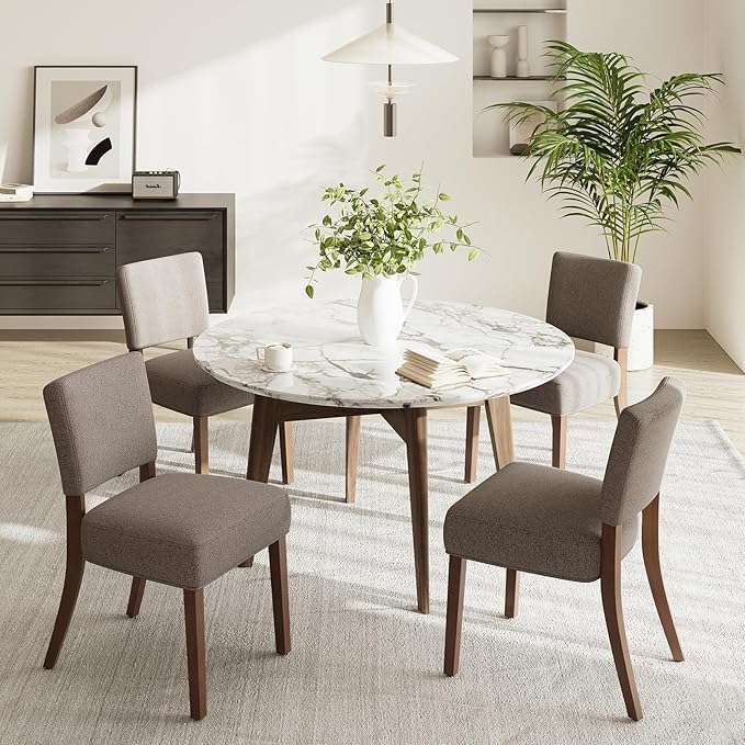 MALOL Upholstered Dining Chairs Set of 4, Fabric Kitchen Chairs with Padded Seat & Back, Solid Wood Legs, Modern Simple Dining Room Chairs for Kitchen, Dining Room, Living Room, Brown
