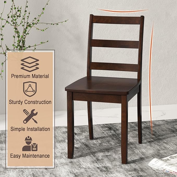 ERGOMASTER Wooden Dining Chairs Set of 4, Farmhouse Armless Wood Kitchen Chair with Back, Restaurant Side Chairs for Study, Dining Room, Brown