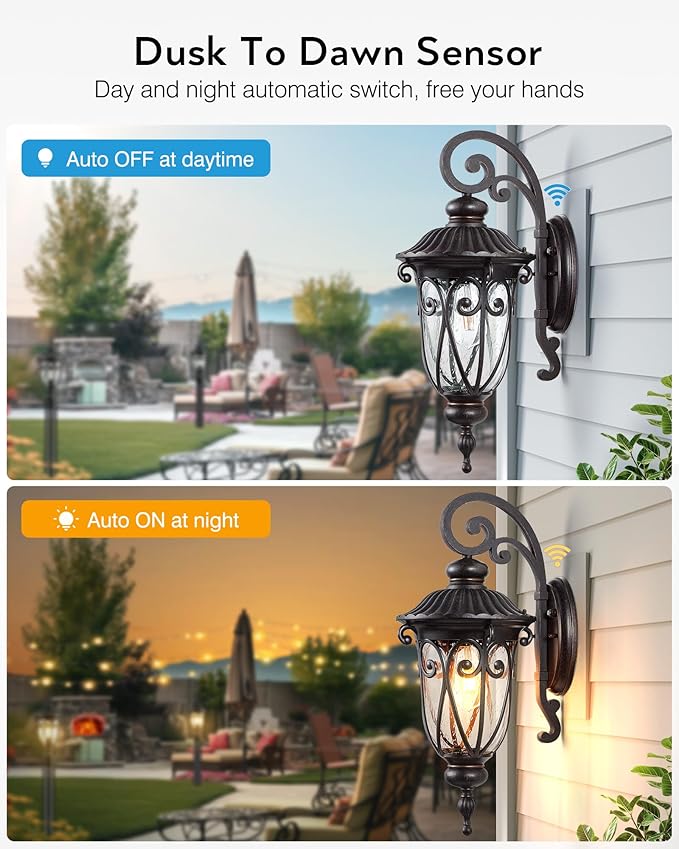 VIANIS Large Outdoor Lights for House Dusk to Dawn, Porch Lights Bronze, Waterproof Outdoor Light Fixture with Seed Glass,Anti-Rust Dusk to Dawn Outdoor Lighting for House, Porch, Entryway