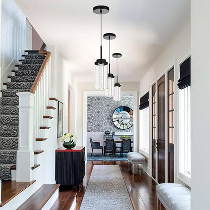 MELUCEE 3 Packs Modern LED Pendant Light Fixtures 5 Color Temperature Pendant Lights Kitchen Island Lighting Adjustable Height Black Hanging Ceiling Lamp for Dining Room Bedroom, 3000K-6000K