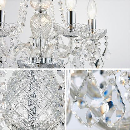 WUZUPS 5-Light Crystal Candle Chandelier Pendant Ceiling Light Modern Lighting Fixture for Bedroom Hallway Bar Kitchen Bathroom, H 25" W 20", E12 Base, Chrome