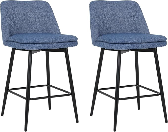 Counter Height Swivel Bar Stools Set of 2, 360° Swivel Upholstered Barstools with Back and Metal Legs, 25.6" Seat Height,Counter Stools for Kitchen Island and Pub,Linen Cloth,for Living Room