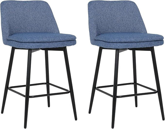 Counter Height Swivel Bar Stools Set of 2, 360° Swivel Upholstered Barstools with Back and Metal Legs, 25.6" Seat Height,Counter Stools for Kitchen Island and Pub,Linen Cloth,for Living Room