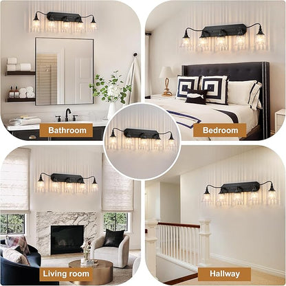 LmnLvn Bathroom Vanity Black Vintage Light Fixture, 5 Lights Bathroom Lighting Matte Antique Brass Finish with Crystal Glass Shade, Black Vintage Vanity Light