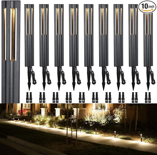 LEONLITE 10-Pack Low Voltage Path Lights, 3W LED Landscape Pathway Lights, Outdoor Landscape Lighting for Driveway, Garden, Aluminum, 12-24V AC/DC, ETL, IP65 Waterproof, 3000K Warm White, Black
