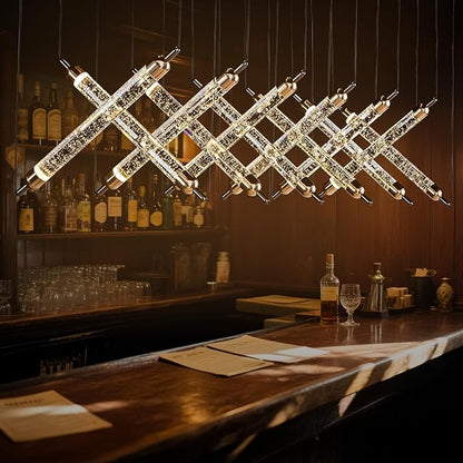 55" LED Rectangular Crystal Chandeliers for Dining Room, Modern Rectangle Crystal Chandelier, Luxury, Dimmable LED with Remote, for Kitchen Island, Dining Room