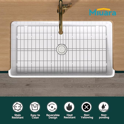 Miuara Farmhouse Sink 36 Inch - Extra Large Apron Front Kitchen Sink Reversible 36"x20"x10", Undermount, Farm House Style Deep Single Bowl, Heavy Duty Solid Fireclay, Glossy White, for Kitchen