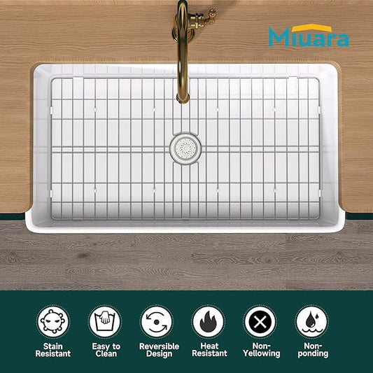 Miuara Farmhouse Sink 36 Inch - Extra Large Apron Front Kitchen Sink Reversible 36"x20"x10", Undermount, Farm House Style Deep Single Bowl, Heavy Duty Solid Fireclay, Glossy White, for Kitchen