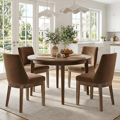 HNY Modern Dining Chairs Set of 4 with Comfortable Back Support, Farmhouse Soft Velvet Upholstered Kitchen Dining Room Chairs with Solid Wood Legs, Armless Accent Side Chairs for Living Room, Khaki