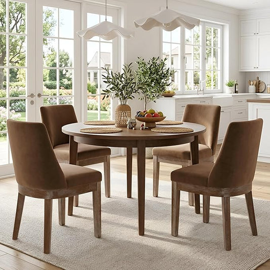 HNY Modern Dining Chairs Set of 4 with Comfortable Back Support, Farmhouse Soft Velvet Upholstered Kitchen Dining Room Chairs with Solid Wood Legs, Armless Accent Side Chairs for Living Room, Khaki