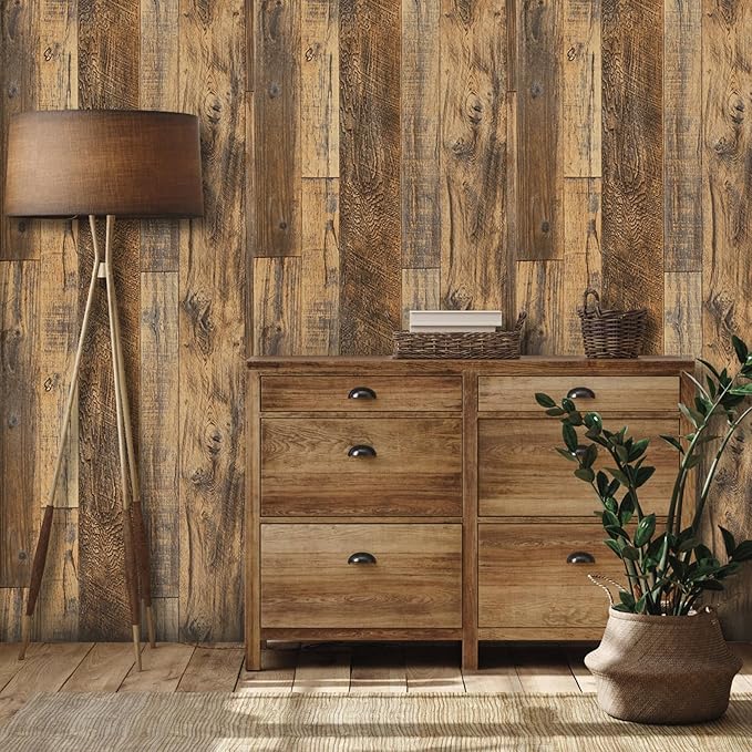 Decoroom Wood Wallpaper 17.71''×984'' Shiplap Peel and Stick Wallpaper Rustic Wood Grain Contact Paper Removable Self Adhesive Distressed Vinyl Film Roll for Table Cabinets Shelf Liner Decorative