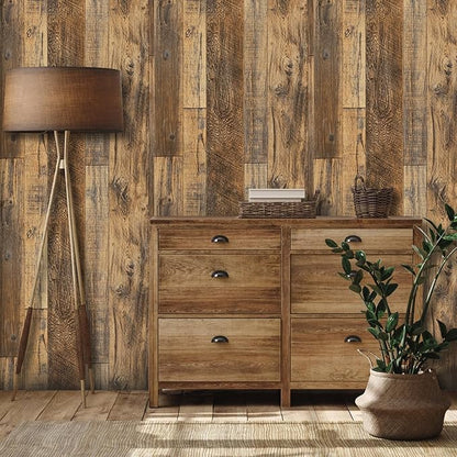 17.71''×118'' Distressed Wood Plank Wallpaper Peel and Stick Rustic Wood Grain Pattern Wall Paper Removable Self Adhesive Brown Shiplap Vinyl Film Decorative Wooden Look
