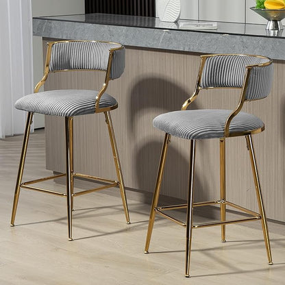 Modern Dining Chairs,Elegant American Design,26-Inch Counter Height Bar Stools Set of 2, Upholstered Kitchen Island with High Back, Swivel Solid Wood Frame and Metal Legs for Room, Home,Grey-Corduroy-