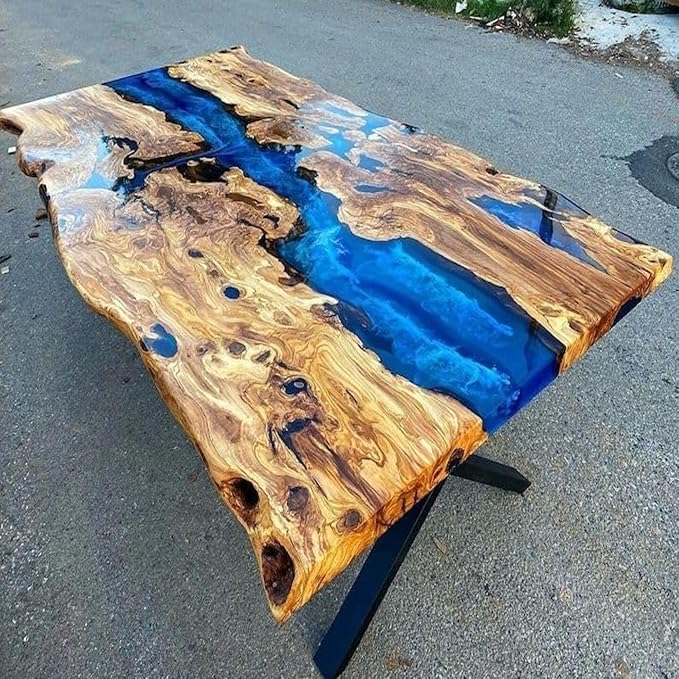 RESINHOMEFURNITURE Turquoise Island Blue Epoxy Resin Dining Table Coffee Table Console Table Patio Table Conference Table Kitchen Table Central Table Bar Counter Table End/Side Table