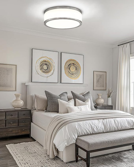 LMS 15 Inch LED Flush Mount Ceiling Light, 24W Modern Brushed Nickel Ceiling Lamp, 3CCT 3000K/4000K/5000K, Dimmable, Bathroom, Bedroom, LMS-054BN