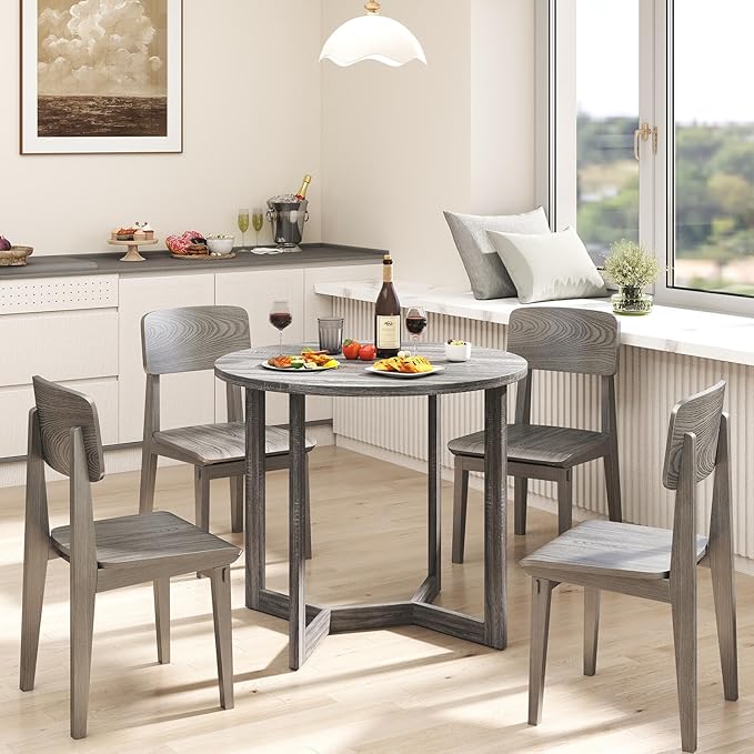 Giantex 36" Round Dining Table for 4, Kitchen Table with Wing-Shaped Base, Wood Grain Tabletop, 220Lbs Capacity, Coffee Tables for Dinette, Dinner, Dining Room, Living Room, Restaurant (Grey)