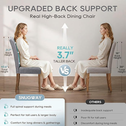 Upholstered Dining Chair Modern Stylish Parsons Kitchen Diner High Back with Silver Nailhead Trim & Wood Legs, Set of 4, Fabric Classic Grey