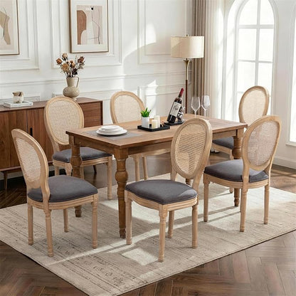 SoarFlash French Dining Chairs Set of 6, Vantage Dining Chair with Round Back, Farmhouse Country Rattan Dining Chair for Kitchen,Bedroom,Deep Grey