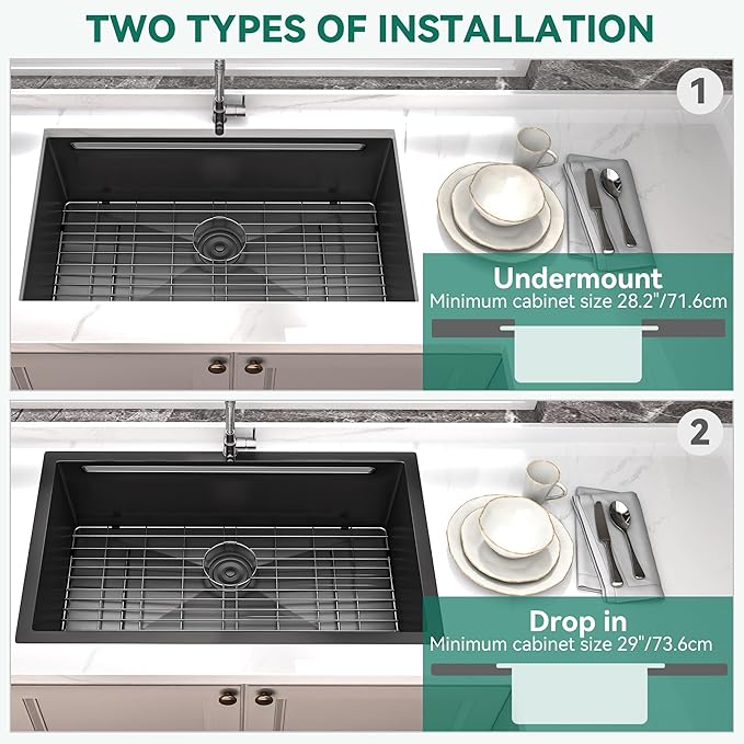 YITAHOME Kitchen Sink 16 Gauge Stainless Steel Drop-In Sinks, Nano Gunmetal Black Undermount Single Bowl Basin with Ledge and Accessories for Workstation, RV, Prep Kitchen, Bar Sink, 30 x 19 x 10 Inch