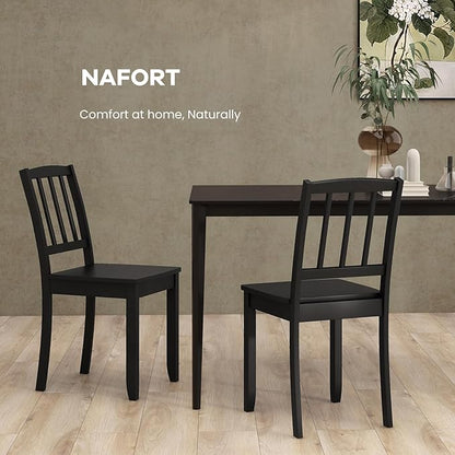 NAFORT Wood Dining Chairs Set of 2 Black, Armless Kitchen Chairs with Solid Rubber Wood Frame, Non-Slip Foot Pads, Max Load 400 Lbs, Farmhouse Seat Slat High Back Dining Room Chairs