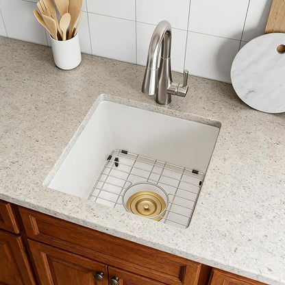 White Bar Sink Undermount,15 X 17 inch Small Composite Bar Sink,Granite Kitchen & Bar Sinks (White, 15" X 17")
