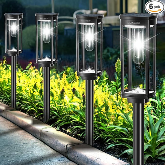 COXSENI Solar Pathway Lights Outdoor 6 Pack, Bright Solar Path Lights Outside Waterproof, Solar Powered Landscape Light for Walkway Driveway Lawn Patio Sidewalk Garden Yard, Cool White