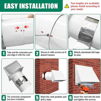 White 10 Inch Hooded Wall Vent with Screen and Damper Exterior Exhaust Vent Cover Cap