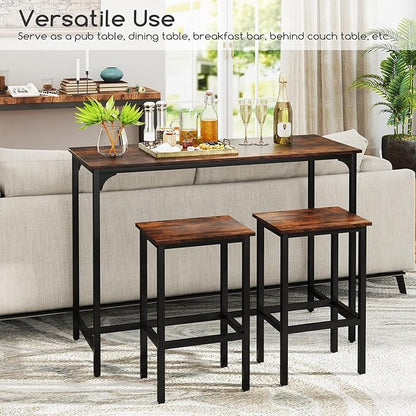 COSTWAY 3-Piece Dining Table Set, 47.5" Industrial Counter-Height Kitchen Table and 2 Bar Stools, High Top Rectangular Pub Table and Chairs for Dining Room Small Place Breakfast Nook Bistro (Coffee)