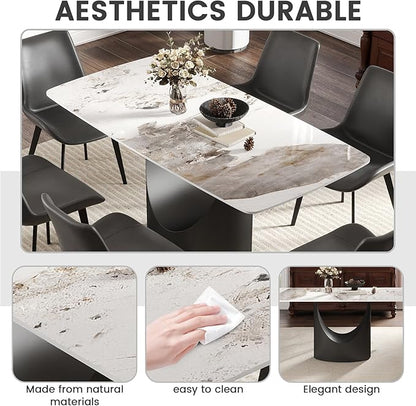 Large Sintered Stone Dining Table 63 Inch, Minimalist Rectangle Kitchen Table with Durable 12mm Top, Anti-Scratch Metal Base, Multifunctional Conference Desk for Dining Room