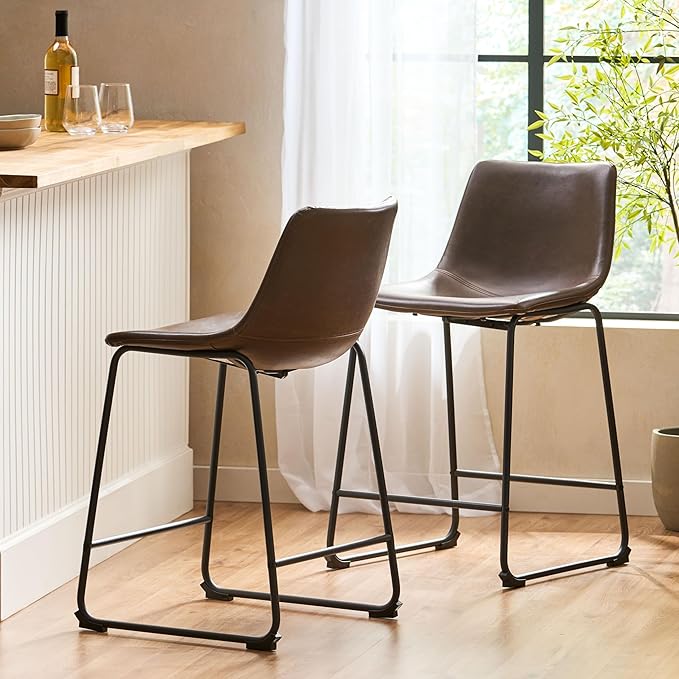 Harper & Bright Designs Vintage Style Brown 24-Inch Counter Stool (Set of 2)