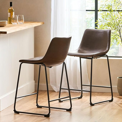 Harper & Bright Designs Vintage Style Brown 24-Inch Counter Stool (Set of 2)
