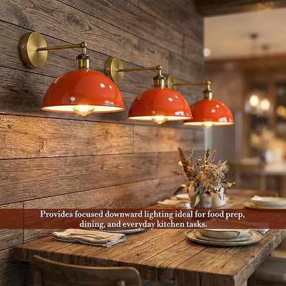 Dome Metal Wall Sconce, 180° Adjustable Industrial Wall Lamp for Bedside, Study, Kitchen, and Living Room Decor. (Orange.)