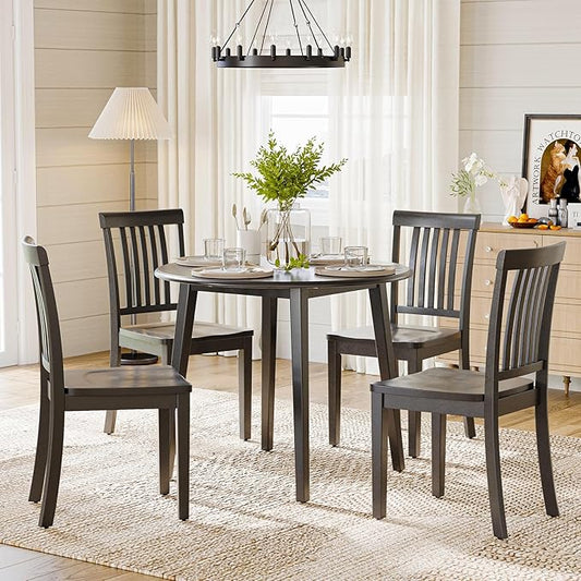 COLAMY Wooden Dining Chairs Set of 6, Solid Rubberwood Kitchen & Dining Room Chairs,Windsor Style Seating, Rustic Dining Table Chairs, Non-Slip Foot Pads, Farmhouse & Traditional Seating,Dark Brown