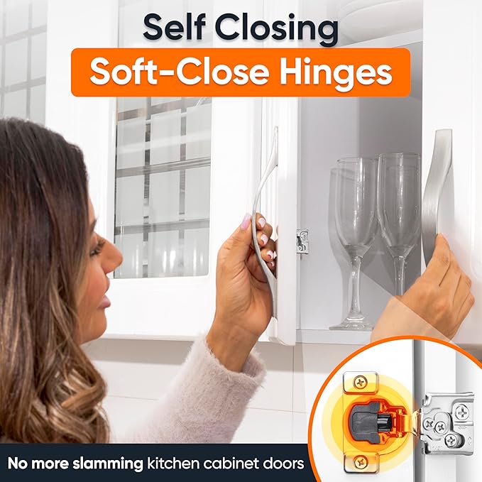 Decobasics 2 Pack Soft Close Cabinet Hinges – 1/2" Overlay for Kitchen Cabinet Doors, Face Frame Concealed Hidden Hinges – Stainless Steel, Self-Closing with 3-Way Adjustment & Slow Close Damper