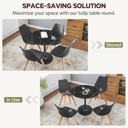 Round Dining Table 31.5" Faux Marble Black Tulip Table with Pedestal Base for 2-4 People Small Space - Kitchen Living Room Cafe
