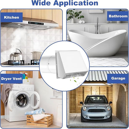 6 Inch Hooded Wall Vent with Screen and Damper, Wall Exhaust Vent Cover, 6 Inch Range Hood Wall Vent Cap, Outdoor Hooded Wall Vent for Dryer Vent, Range Hood, Kitchen, White