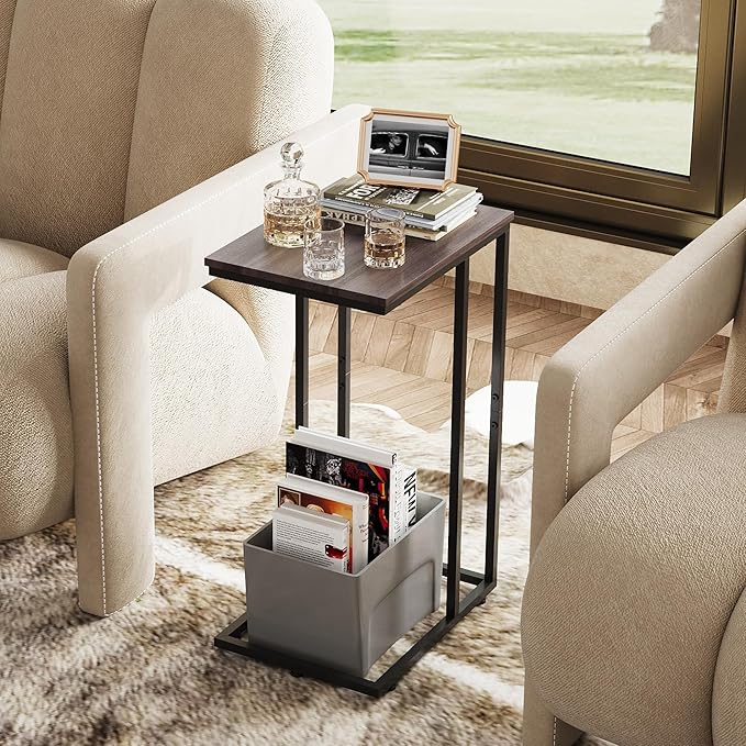 WLIVE C Shaped End Tables Set of 2, C Table Side Table for Couch, TV Trays Set of 2, Couch Side Tables that Slide Under, Small Side Table, C Table for Sofa, Living Room, Bedroom, Small Space, A-Grey