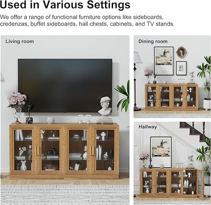 Casaphoria Adam Sideboard Buffet Cabinet with Storage, Display Cabinet with Glass Doors & Adjustable Shelves, 31" W x 31" H Buffet Cabinet for Entryway Kitchen Living Room, Oak