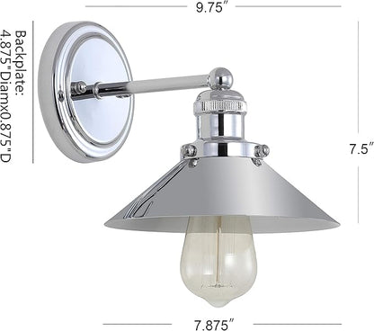 JONATHAN Y 7.8" Chrome 1-Light Industrial Farmhouse Metal Vanity Light Wall Sconce, Metal Shade for Bathroom Mirror, Kitchen, Entryway, LED Bulb Included JYL7423A