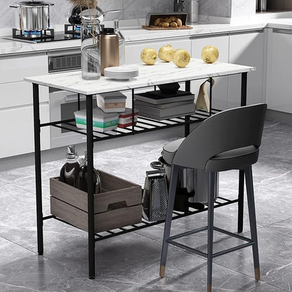 Multifunctional Counter Height Kitchen Dining Room Prep Table Kitchen Island, Kitchen Storage Rack with Large Worktop & Shelves, Console Side Table for Living Room, Faux Marble Tabletop (C) (A)
