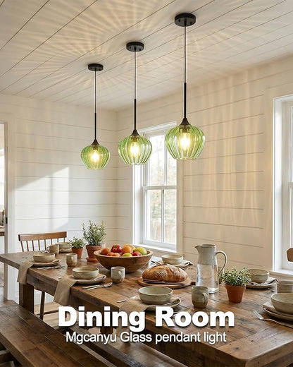 Green Pendant Lights Kitchen Island, 7" Vintage Glass Pendant Lighting Samll Adjustable Hanging Light Fixtures for Kitchen, Dining Room, Sink, Bathroom