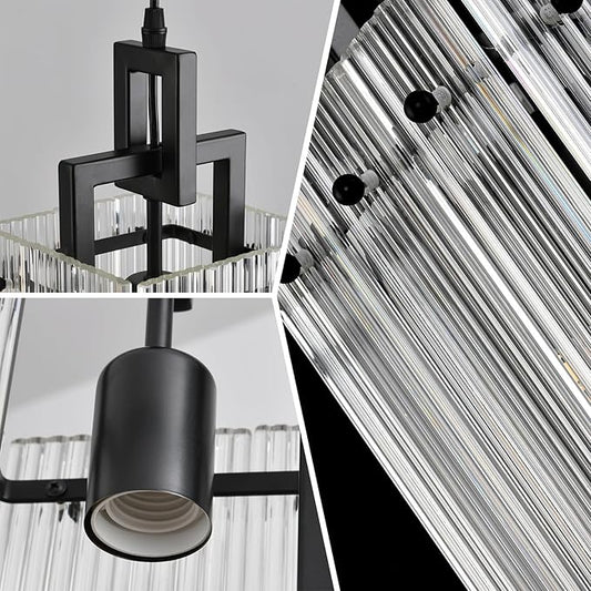 Modern Pendant Light Fixtures with Clear Glass Matte Black Pendant Lights Kitchen Island Adjustable Square Hanging Pendant Lighting for Dining Room Over Sink Hallway 1 Pack 12 inches
