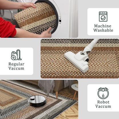 Imitation Braided Collection-Print Washable Rug 9x12 Area Rug for Bedroom Modern Living Room Rug Soft Large Area Rug Non Slip Throw Rugs Stain Resistant Carpet for Nursery Dining Room Office