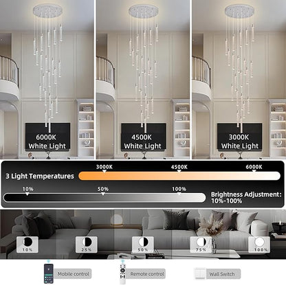 20-Lights Bubble Chandelier for Entryway High Ceiling-157 Height Adjustable Crystal Chandelier,3 Color Temperature Dimmable LED Pendant Light Fixture for Foyer Living Room Staircase,Chrome
