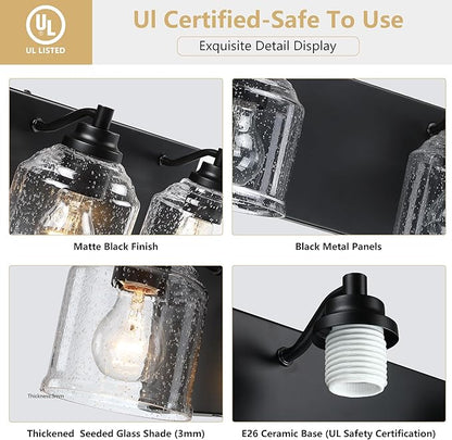Vanity Lights for Bathroom Large 48 inch, Farmhouse Rustic Vanity Light with Bubble Glass Shades, Black 6 Light Bathroom Lighting Fixtures Over Mirror, Bath Wall Sconce Home Decor