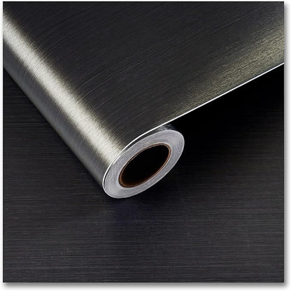 CRE8TIVE Thick Bronze Black Stainless Steel Contact Paper Peel and Stick 12"x80" Brushed Metallic Wallpaper Removable Heat Resistant Vinyl Roll for Kitchen Appliances Refrigerator Microwave Oven