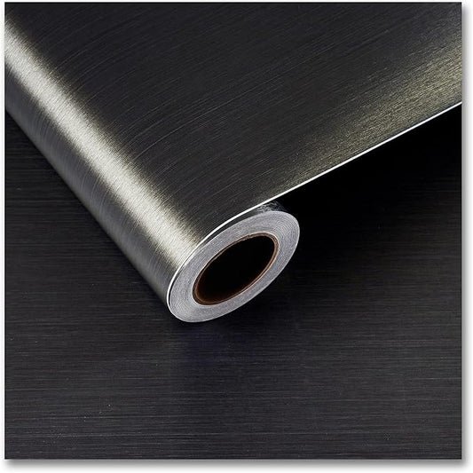 CRE8TIVE Thick Bronze Black Stainless Steel Contact Paper Peel and Stick 12"x80" Brushed Metallic Wallpaper Removable Heat Resistant Vinyl Roll for Kitchen Appliances Refrigerator Microwave Oven